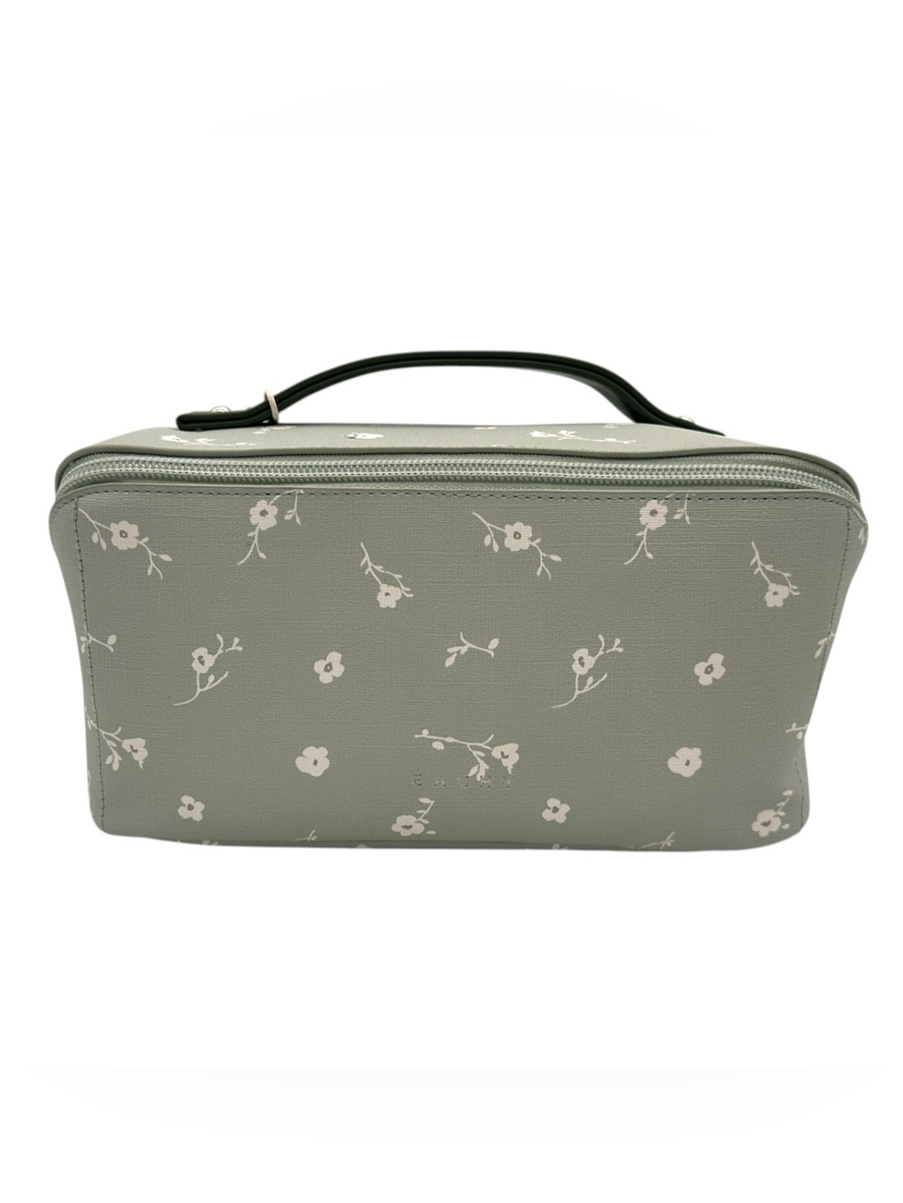 EACHY Lay Flat Travel Make Up Bag in Pastel Green Floral Full Zip